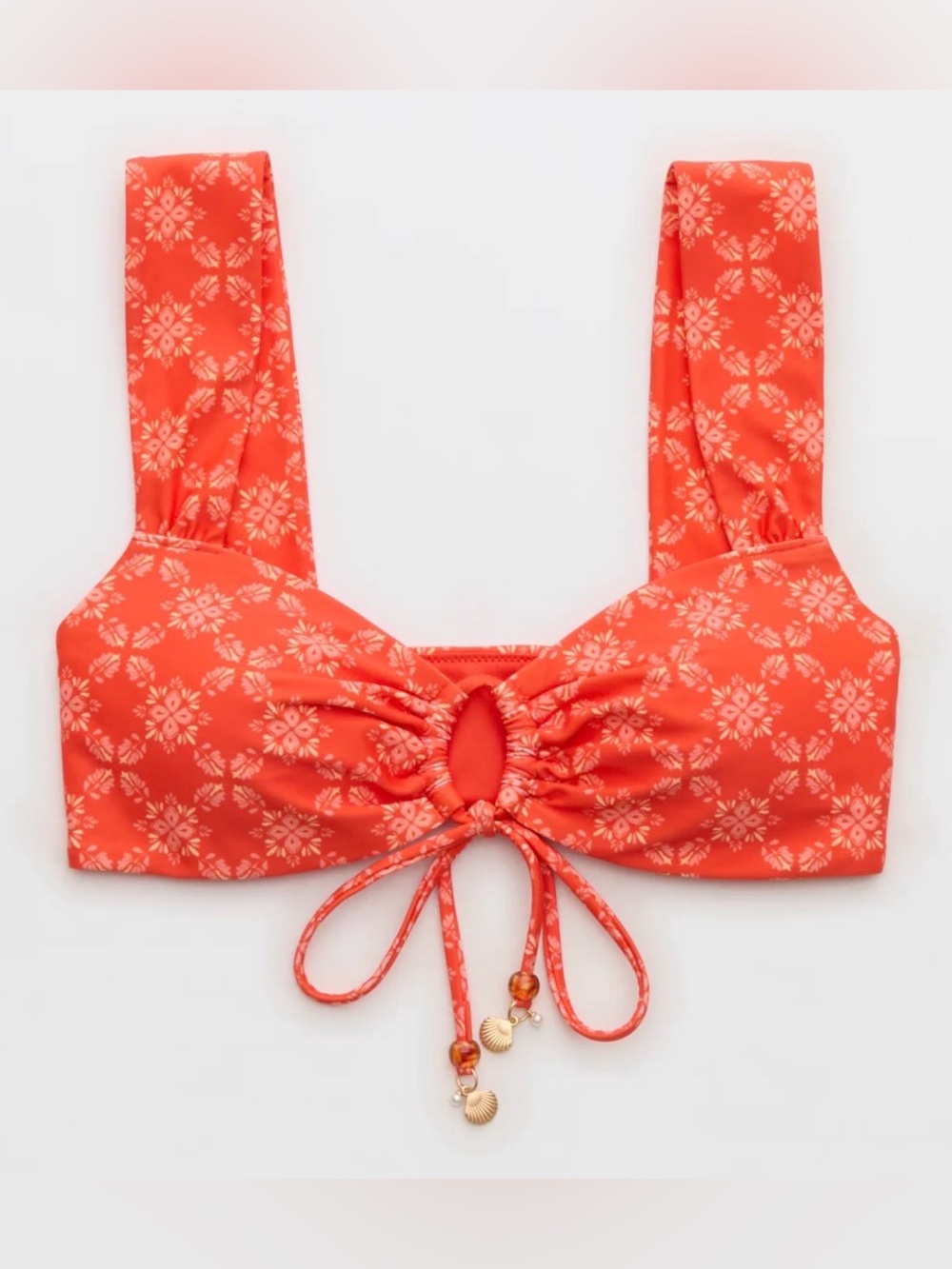 NWT Aerie Keyhole Bandeau Bikini Top Orange Flare Boho Beaded S - Picture 2 of 12